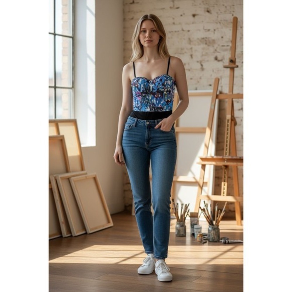 Like An Angel Bustier Crop‎ Bodysuit Push Up Women's Top Bra Multi SZ L NWOT